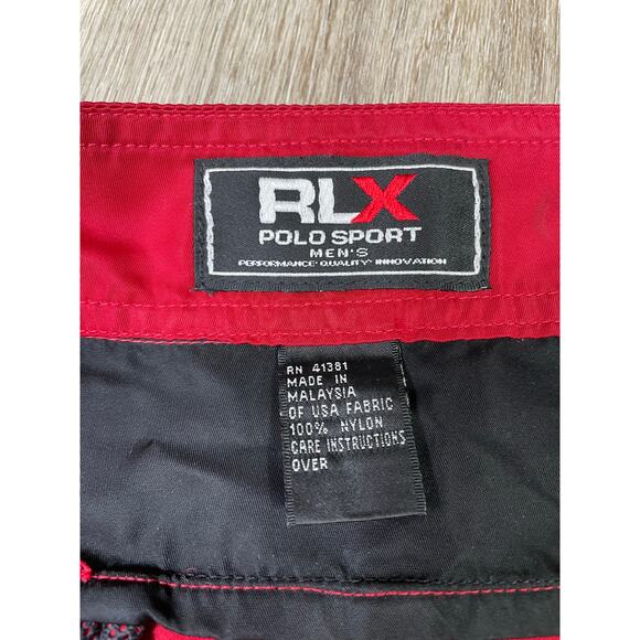Vintage RLX Polo Sport Men’s 34 Red Nylon Swim‎ Trunks Black Stripe Y2K Shorts - Picture 3 of 14